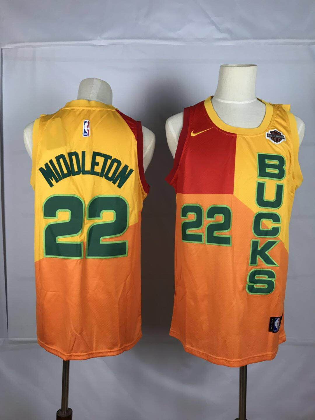 Men Milwaukee Bucks #22 Middleton yellow Nike NBA Jersey->nba t-shirts->Sports Accessory